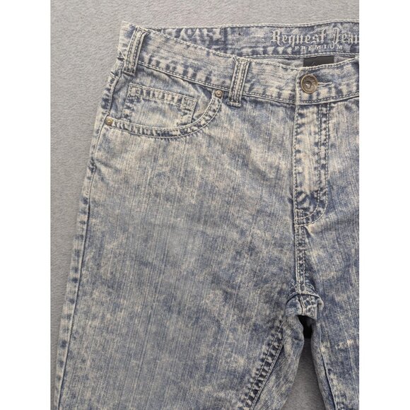 Request Jeans Shorts Mens 36 Acid Wash Denim Embroidered Distressed Pockets - Picture 2 of 13